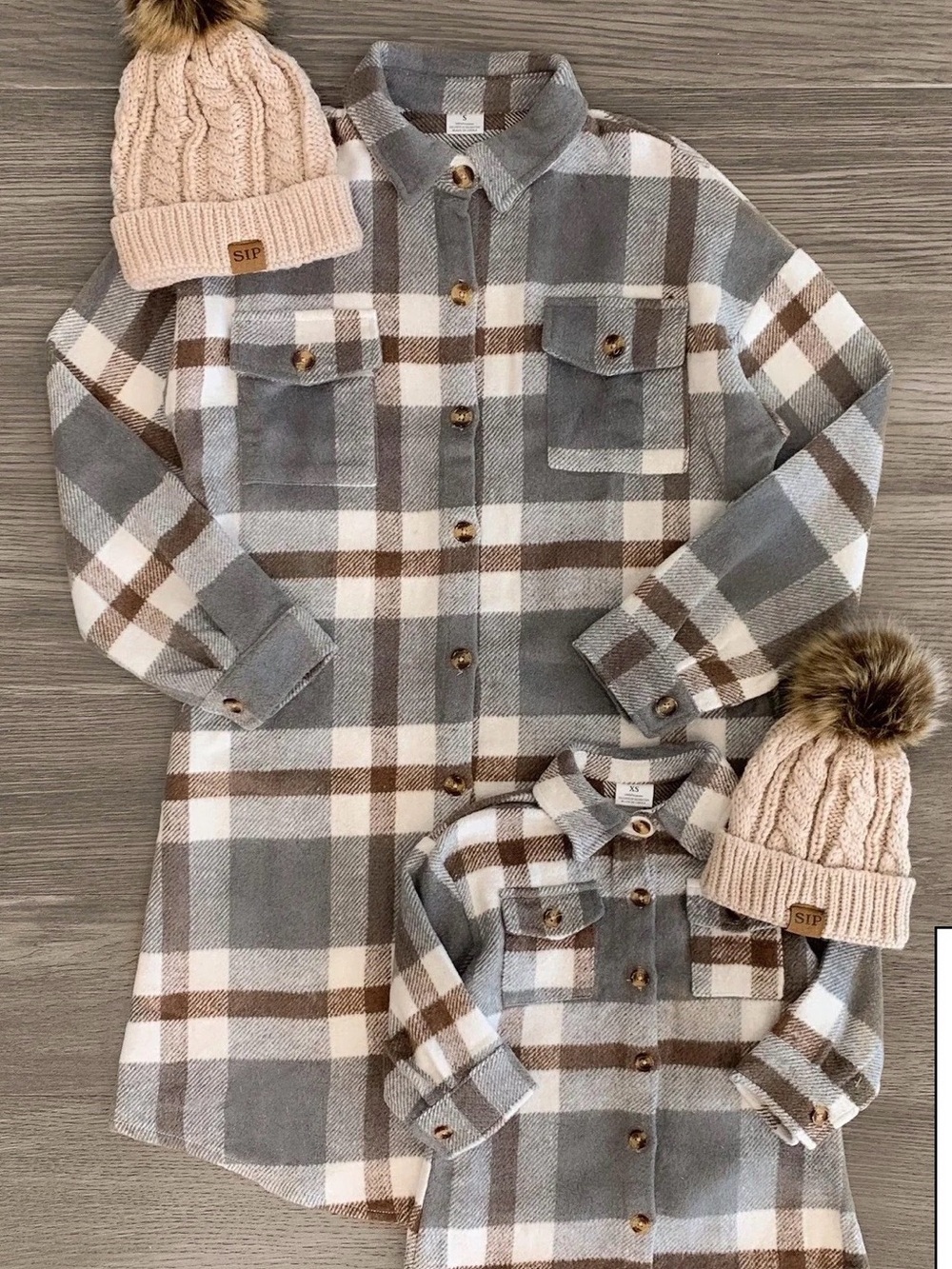 Mommy & me flannel shacket jacket gray cream brown fall matching 12-24 mo medium